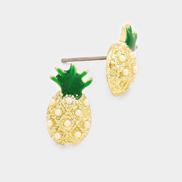 White Pearl enamel pineapple stud earrings - Jewelry Store by Erik Rayo