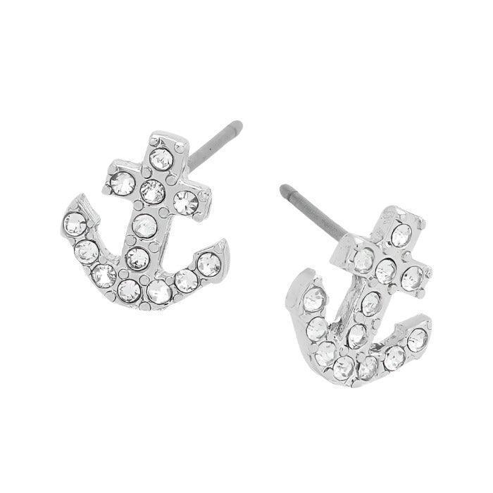 Clear Pave Anchor Stud Earrings - Jewelry Store by Erik Rayo