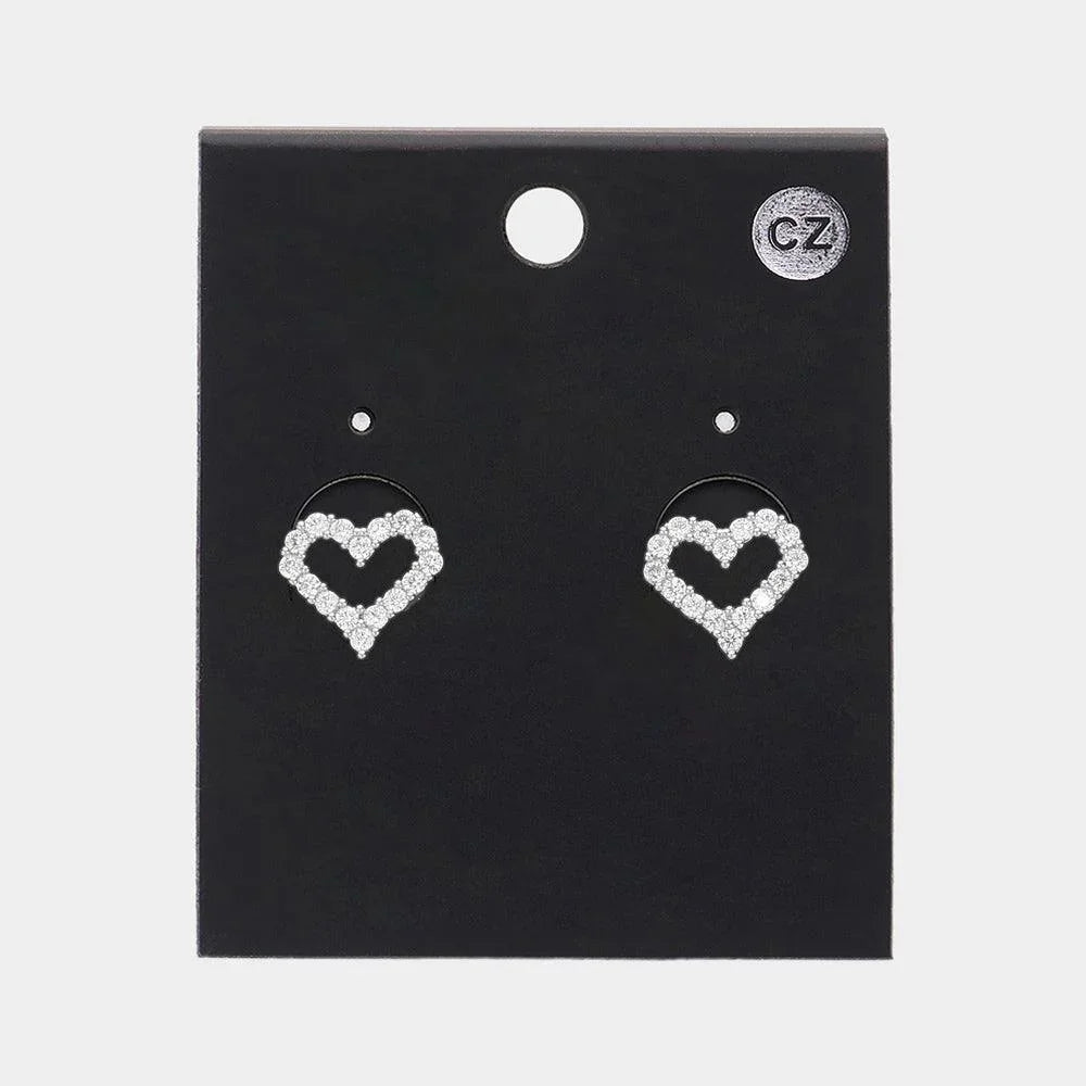 CZ Stone Paved Open Heart Stud Earrings - Jewelry Store by Erik Rayo