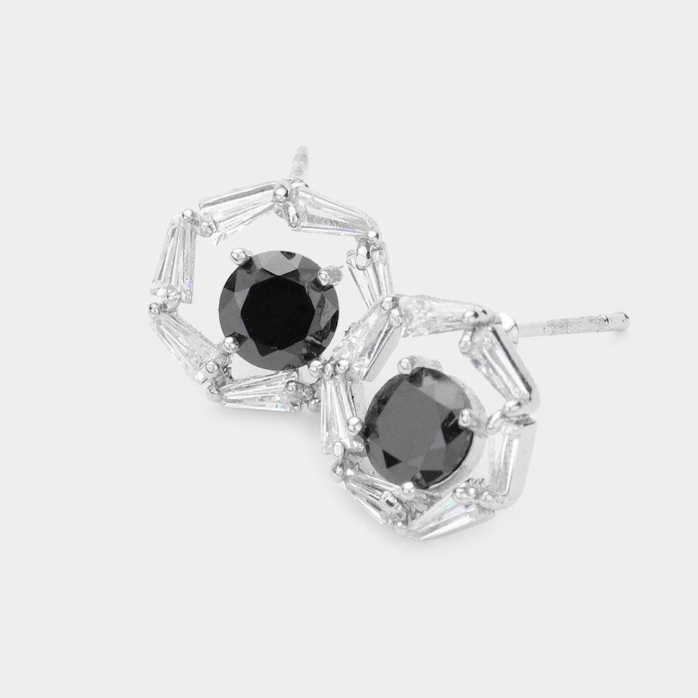Black CZ Round Accented Stud Earrings - Jewelry Store by Erik Rayo