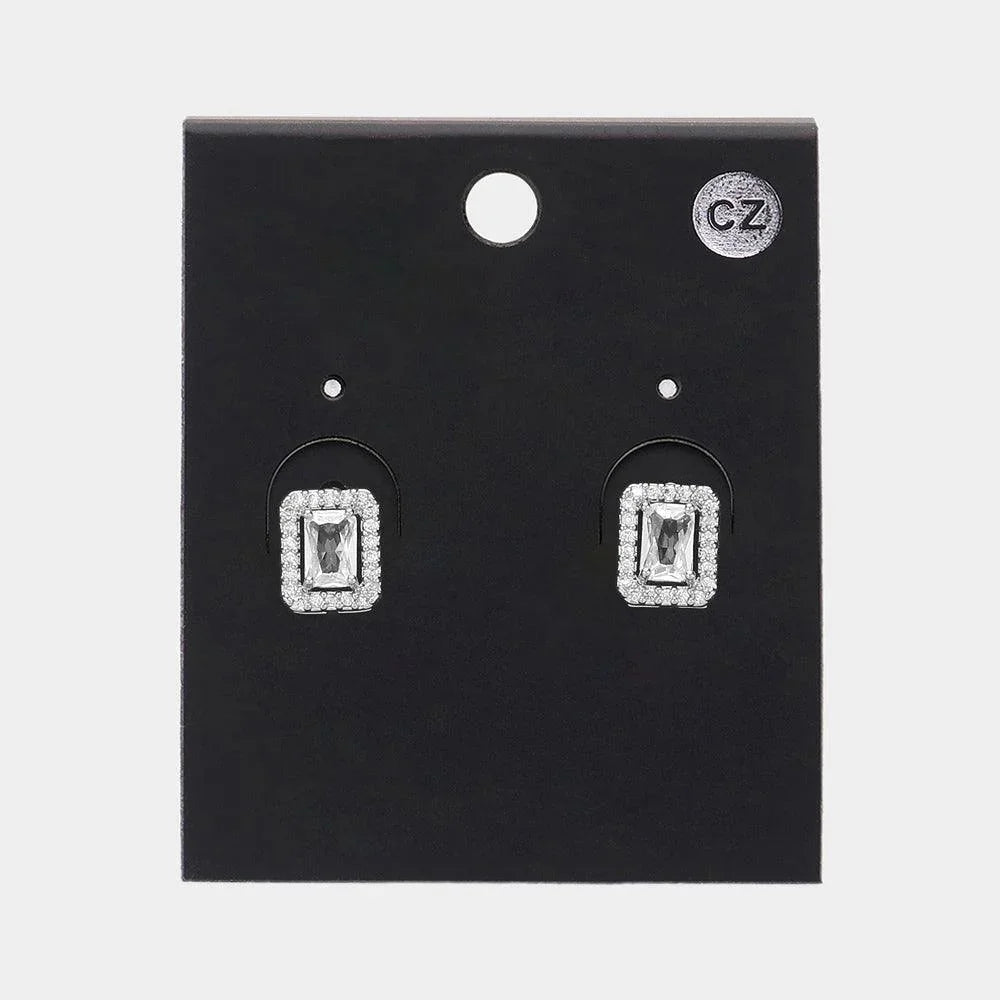CZ Rectangle Stone Stud Earrings - Jewelry Store by Erik Rayo