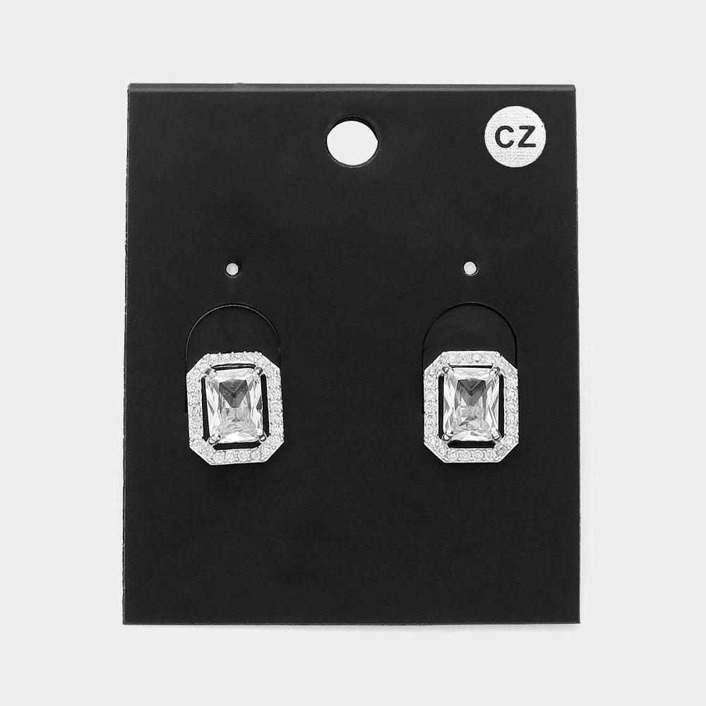 Rectangle CZ Stone Stud Earrings - Jewelry Store by Erik Rayo