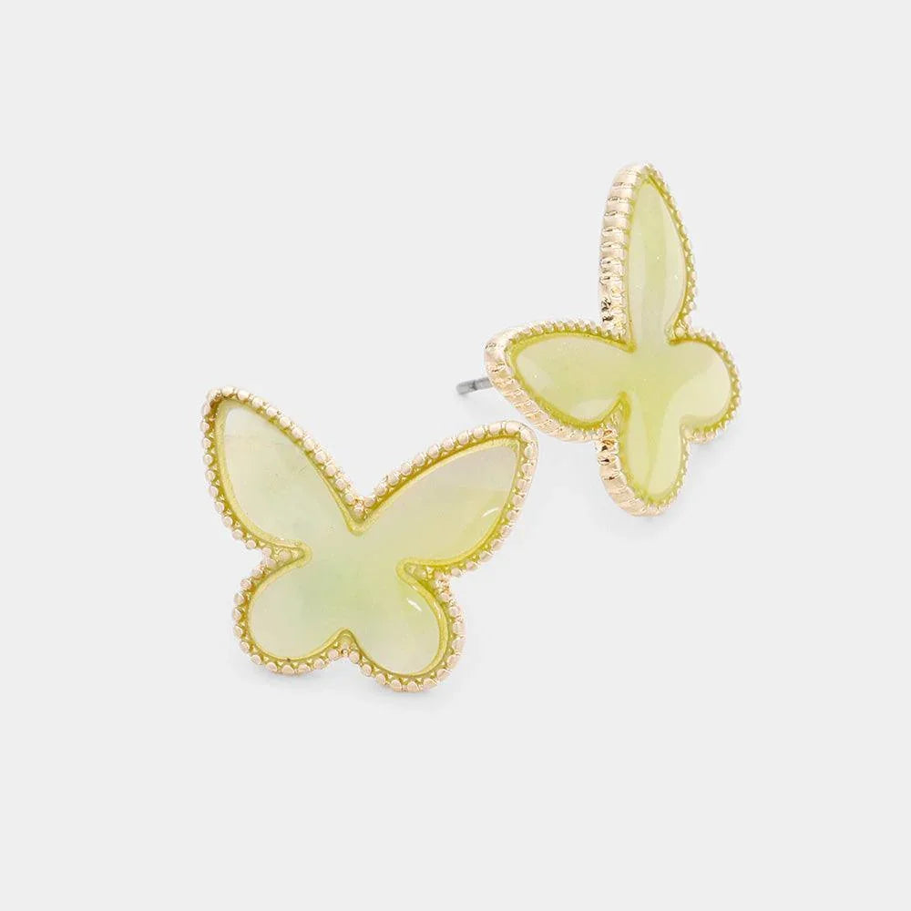 Gold Gold Trim Mother of Pearl Butterfly Stud Earrings - Jewelry Store by Erik Rayo