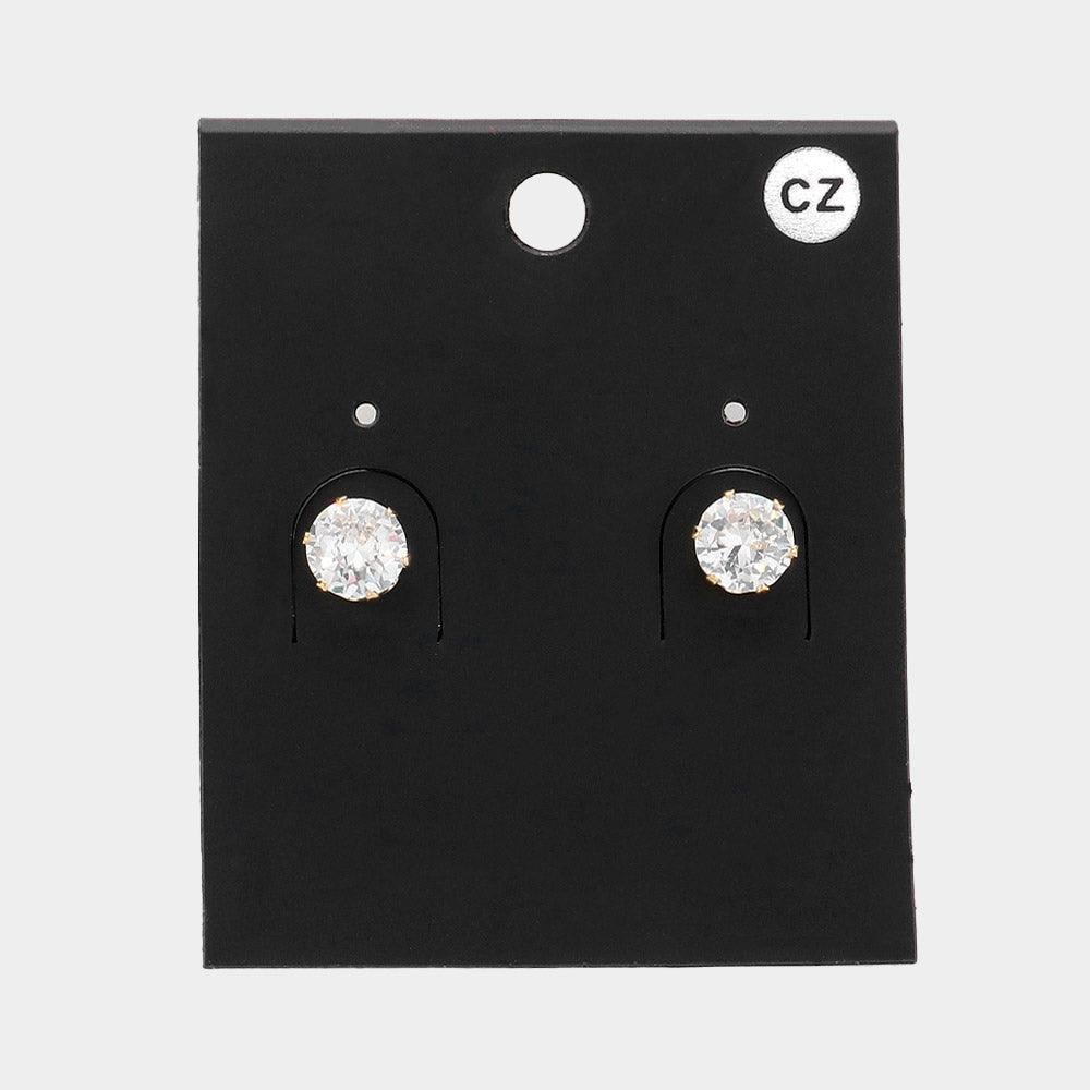 Gold Round CZ Stone Stud Earrings