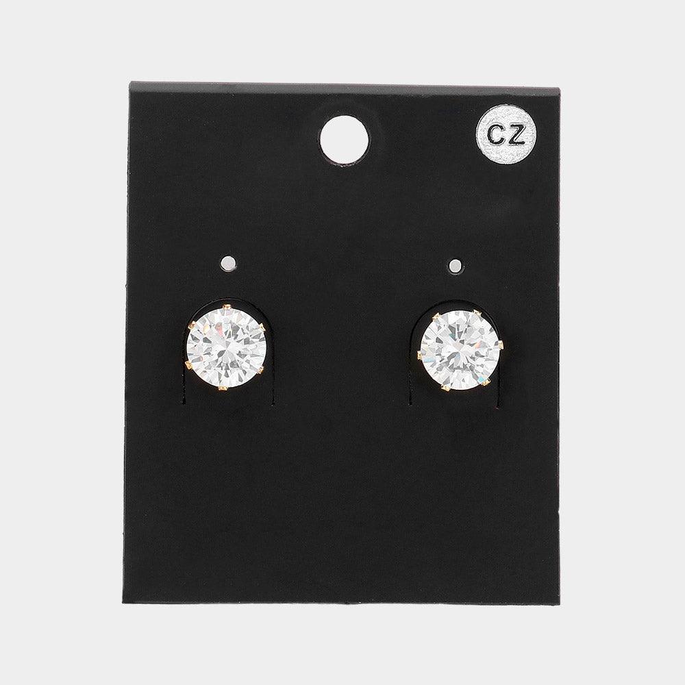 Gold Round CZ Stone Stud Earrings