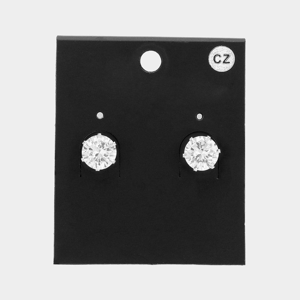 Silver Round CZ Stone Stud Earrings