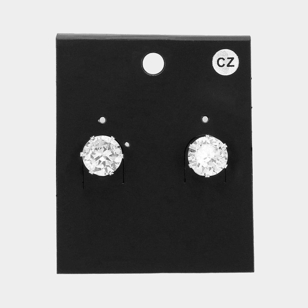 Silver Round CZ Stone Stud Earrings