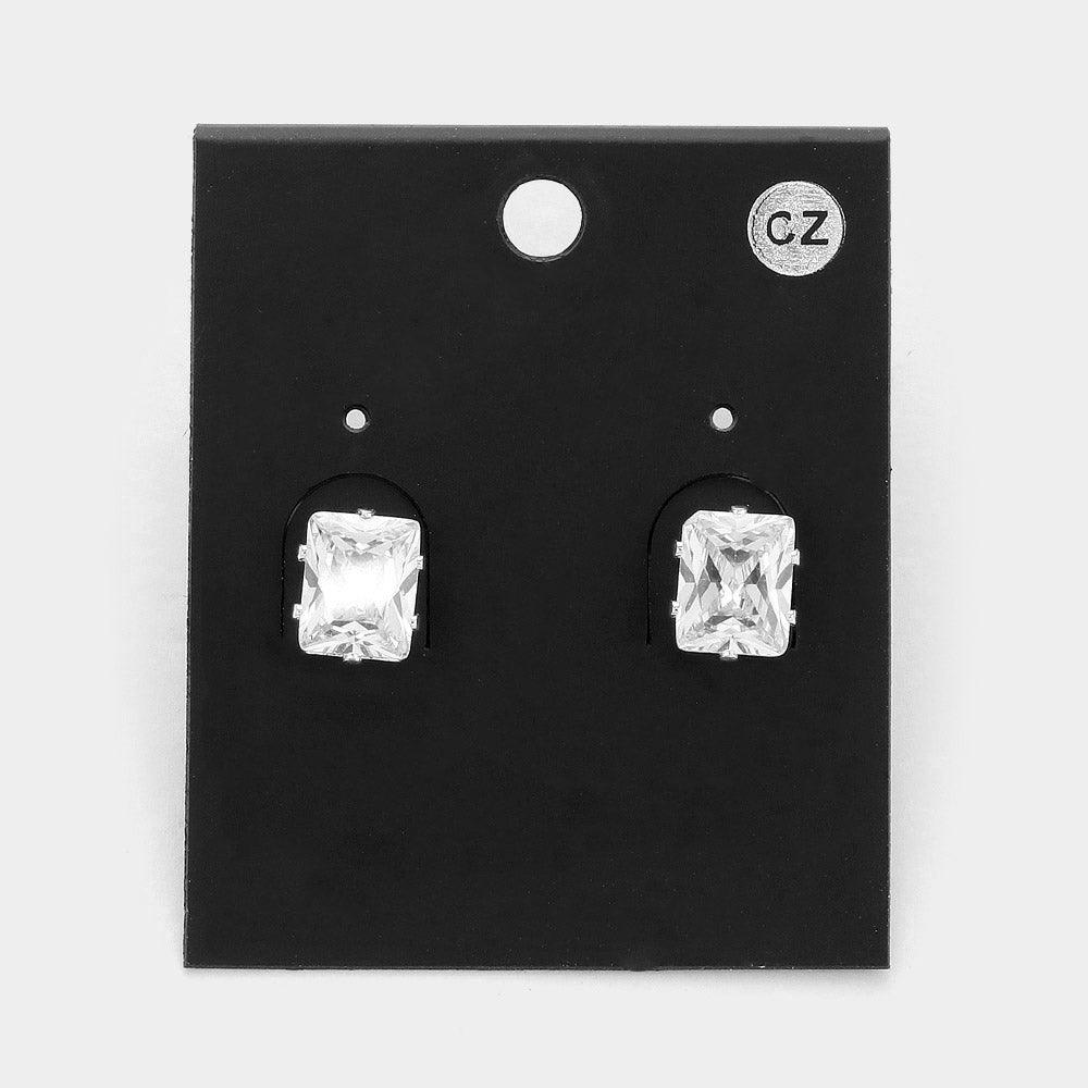 Silver Square CZ Stone Stud Earrings