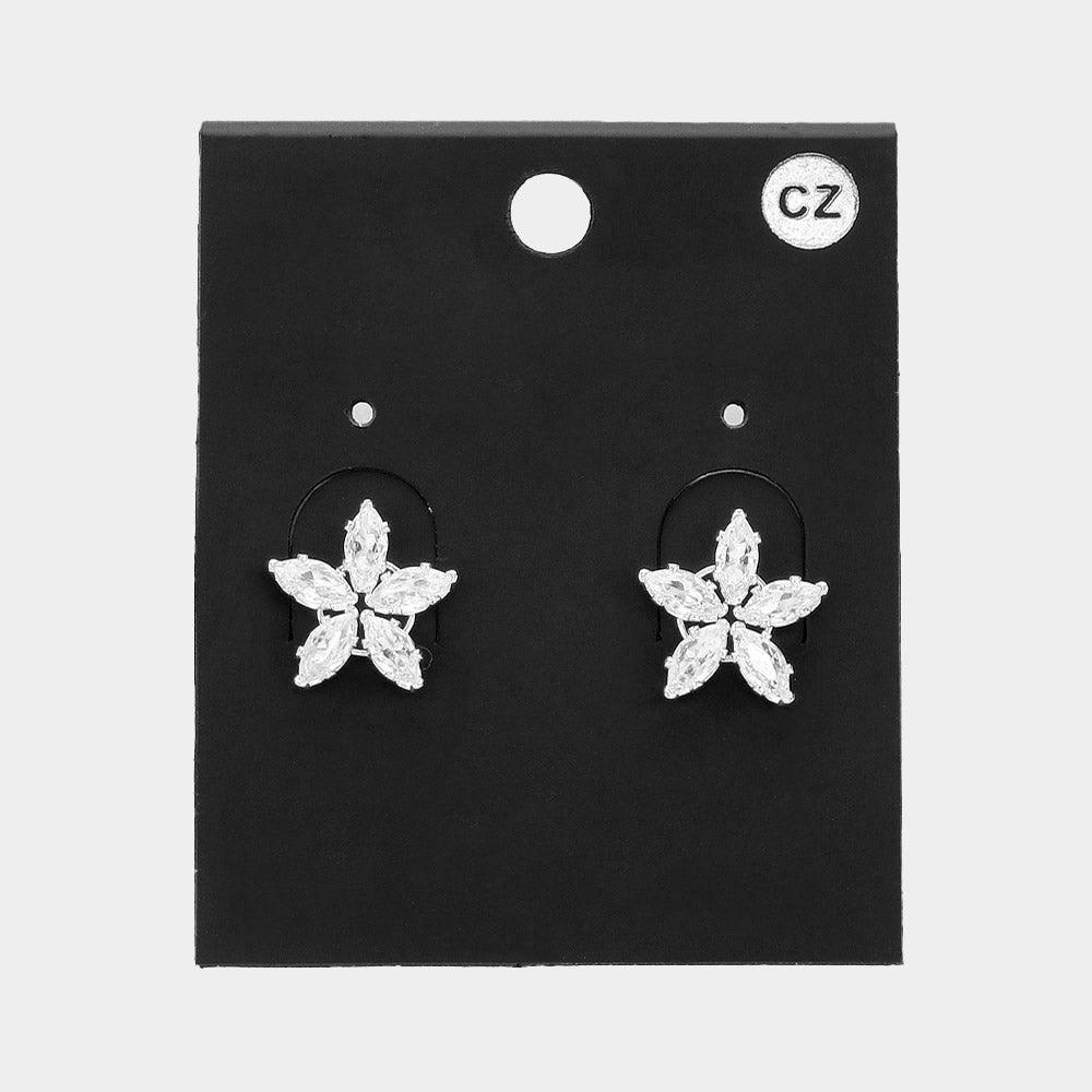 Silver Flower CZ Stone Stud Earrings - Jewelry Store by Erik Rayo