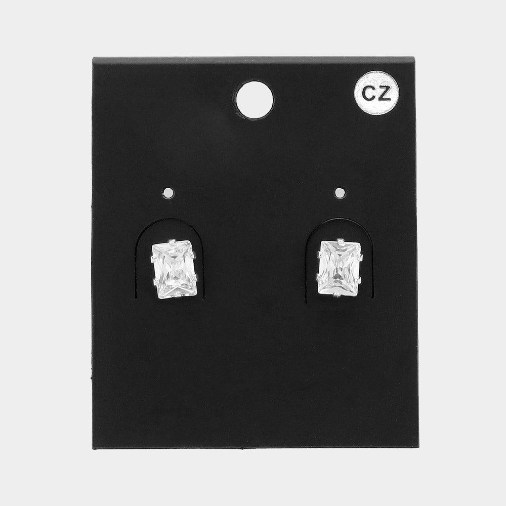 Silver Square CZ Stone Stud Earrings