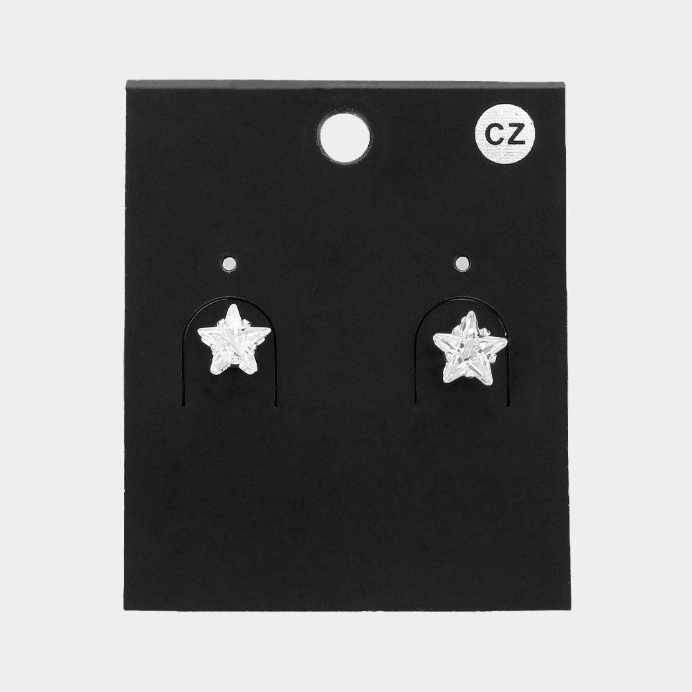 Silver Star CZ Stone Stud Earrings