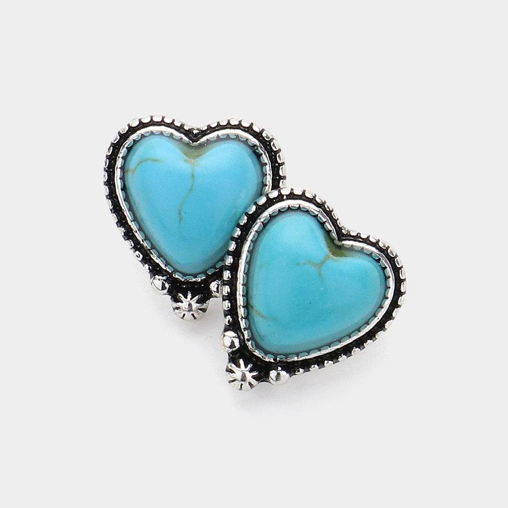 Turquoise Western Heart Natural Stone Stud Earrings