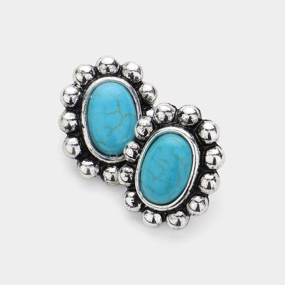 Turquoise Western Oval Natural Stone Stud Earrings - Jewelry Store by Erik Rayo