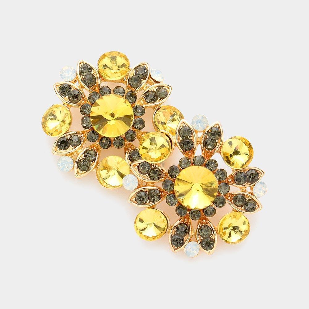 Yellow Floral Bubble Stone Embellished Stud Evening Earrings - Jewelry Store by Erik Rayo