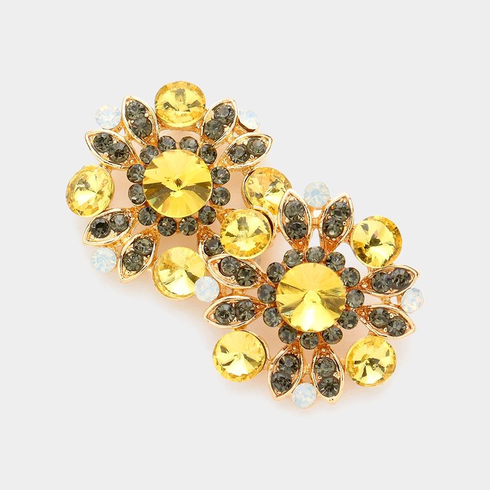 Yellow Floral Bubble Stone Embellished Stud Evening Earrings