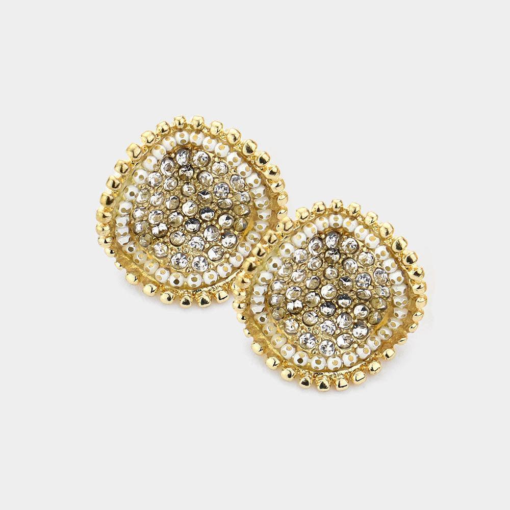 Gold Rhinestone Cluster Crushed Round Stud Earrings - Jewelry Store by Erik Rayo