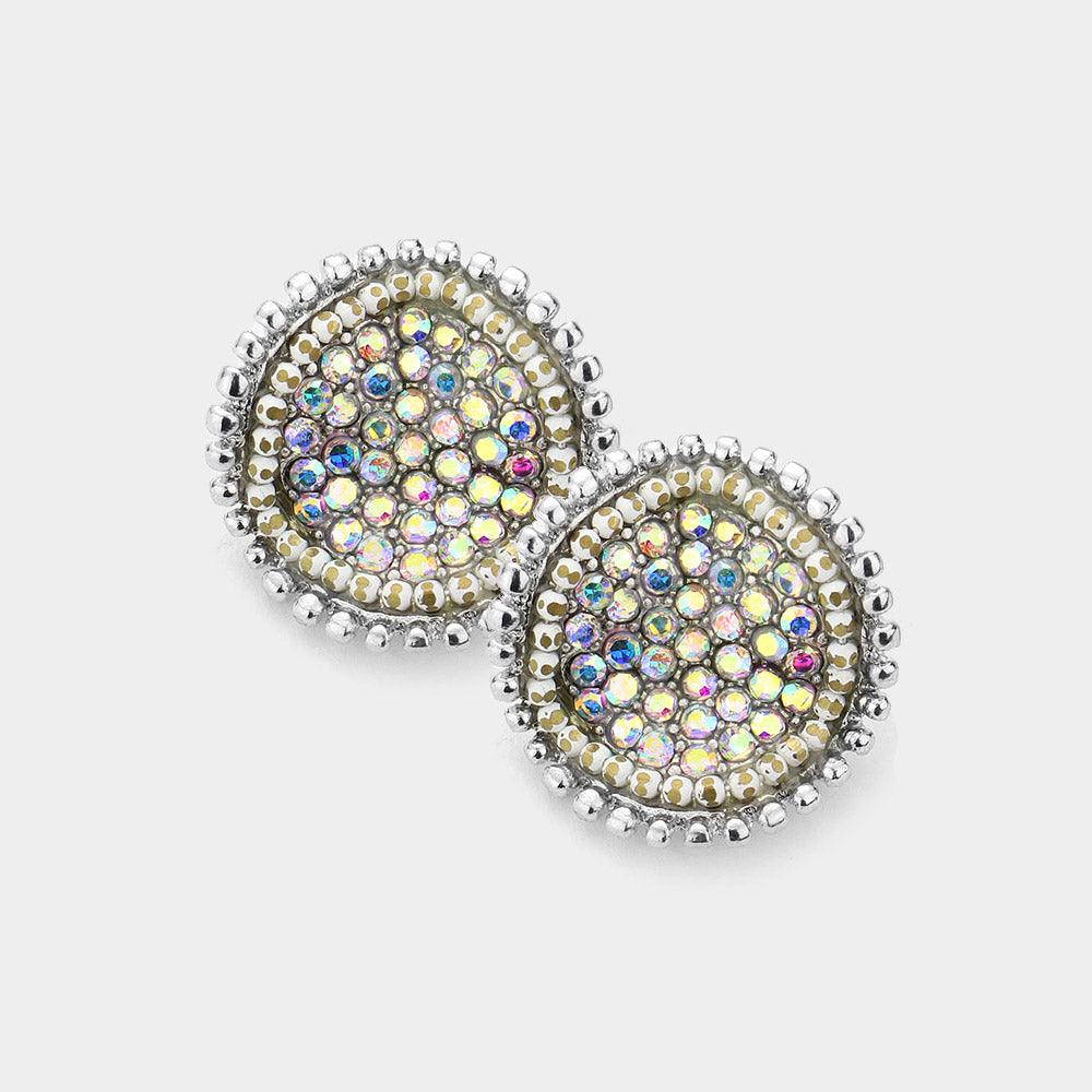 Rhinestone Cluster Crushed Round Stud Earrings