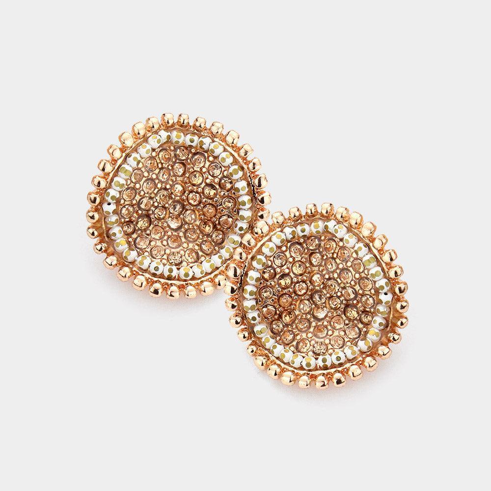 Peach Rhinestone Cluster Crushed Round Stud Earrings - Jewelry Store by Erik Rayo