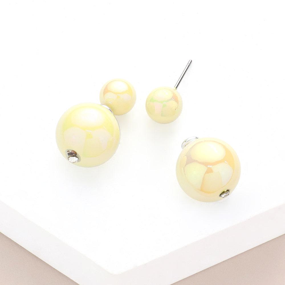 White Hologram Ball Stud Double Sided Peekaboo Earrings