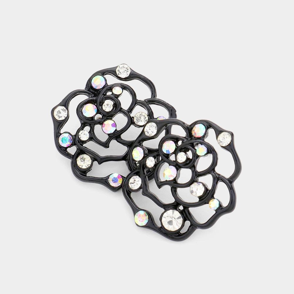 Clear Crystal Rose Cut Out Stud Earrings - Jewelry Store by Erik Rayo