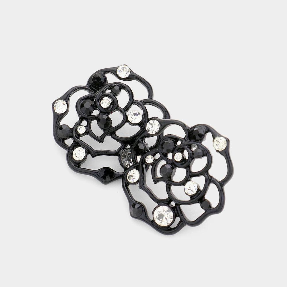 Clear Crystal Rose Cut Out Stud Earrings - Jewelry Store by Erik Rayo