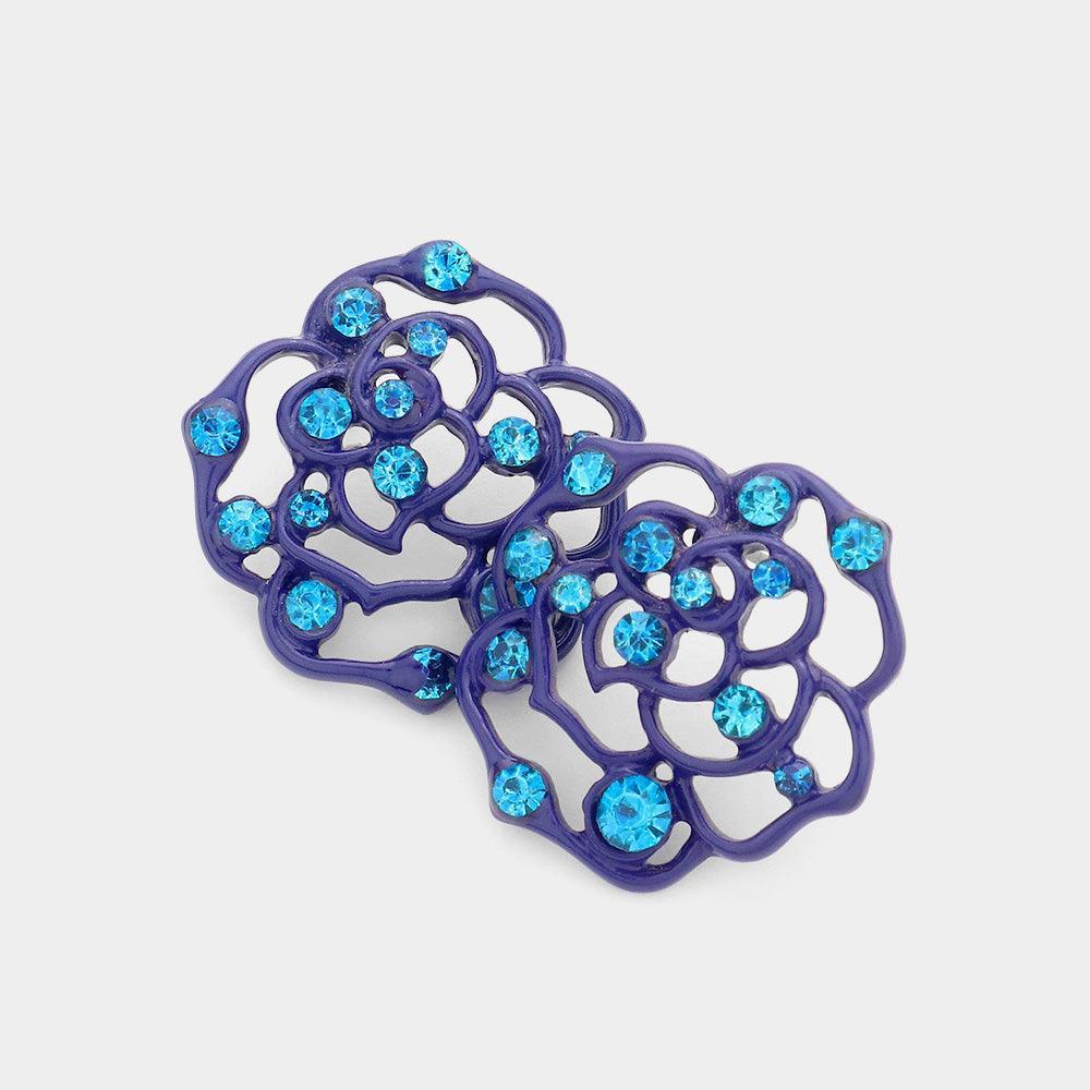 Blue Crystal Rose Cut Out Stud Earrings - Jewelry Store by Erik Rayo