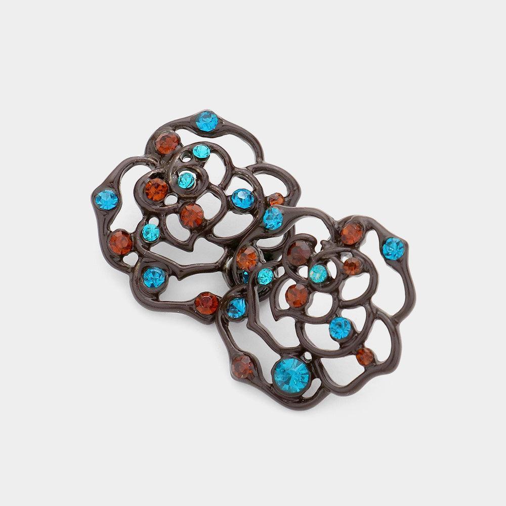 Brown Crystal Rose Cut Out Stud Earrings - Jewelry Store by Erik Rayo