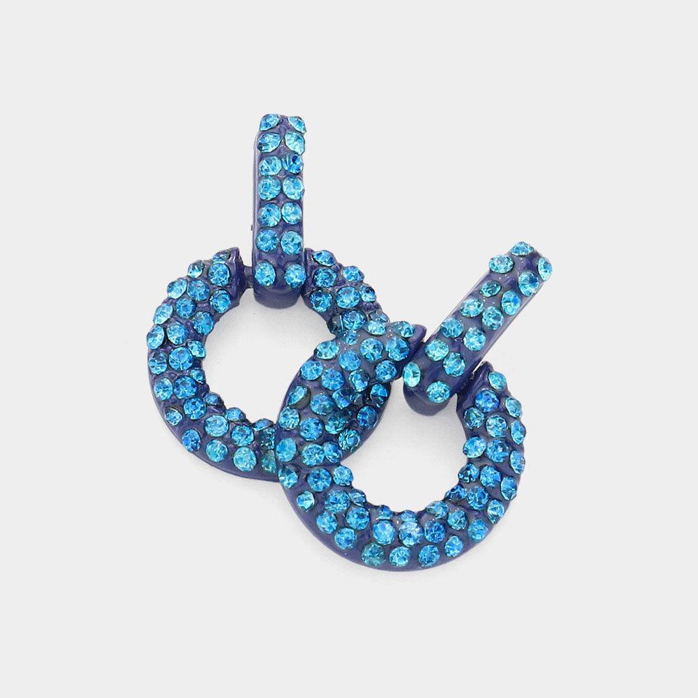 Blue Crystal Paved Circle Earrings - Jewelry Store by Erik Rayo