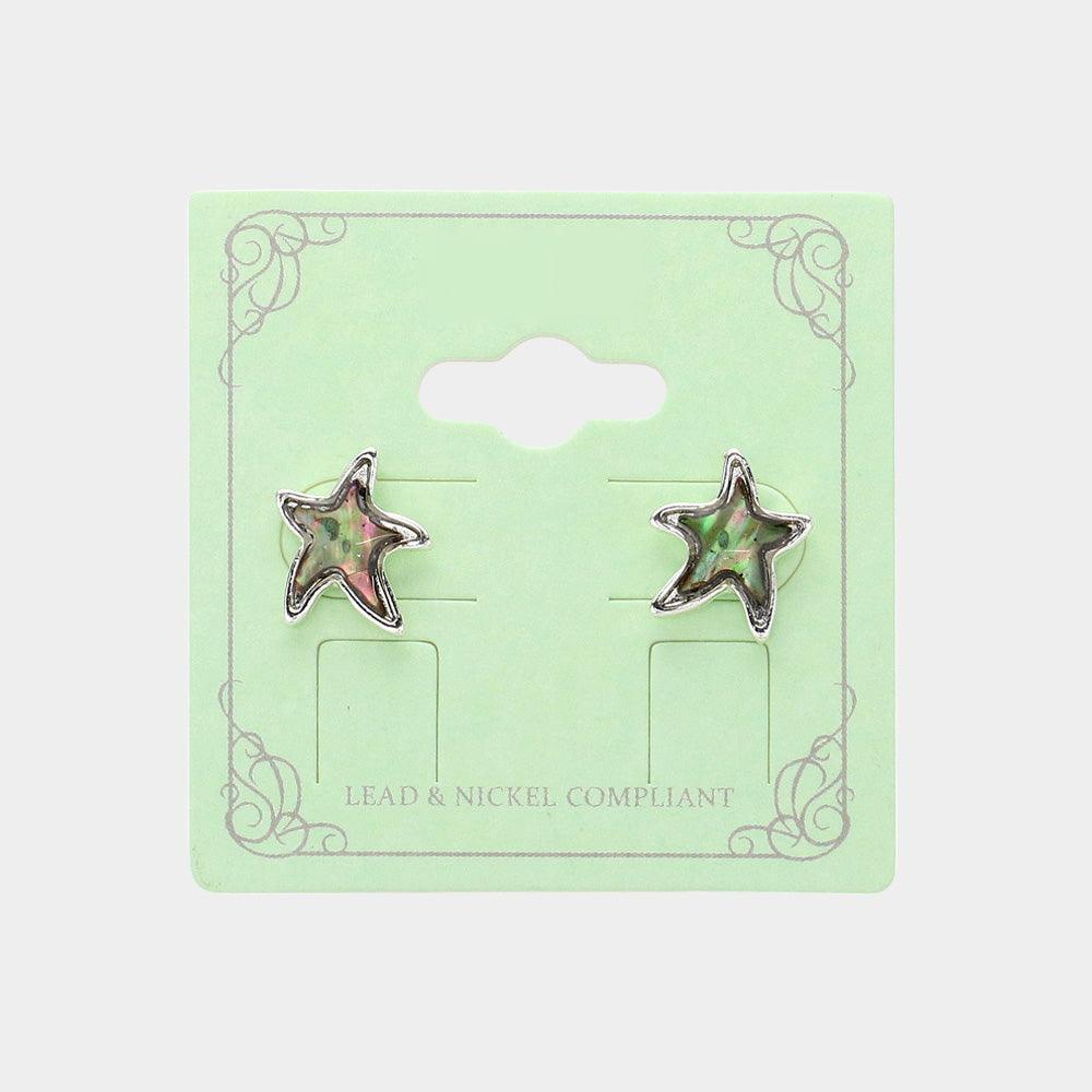 Silver Sea Glass Embossed Starfish Stud Earrings - Jewelry Store by Erik Rayo