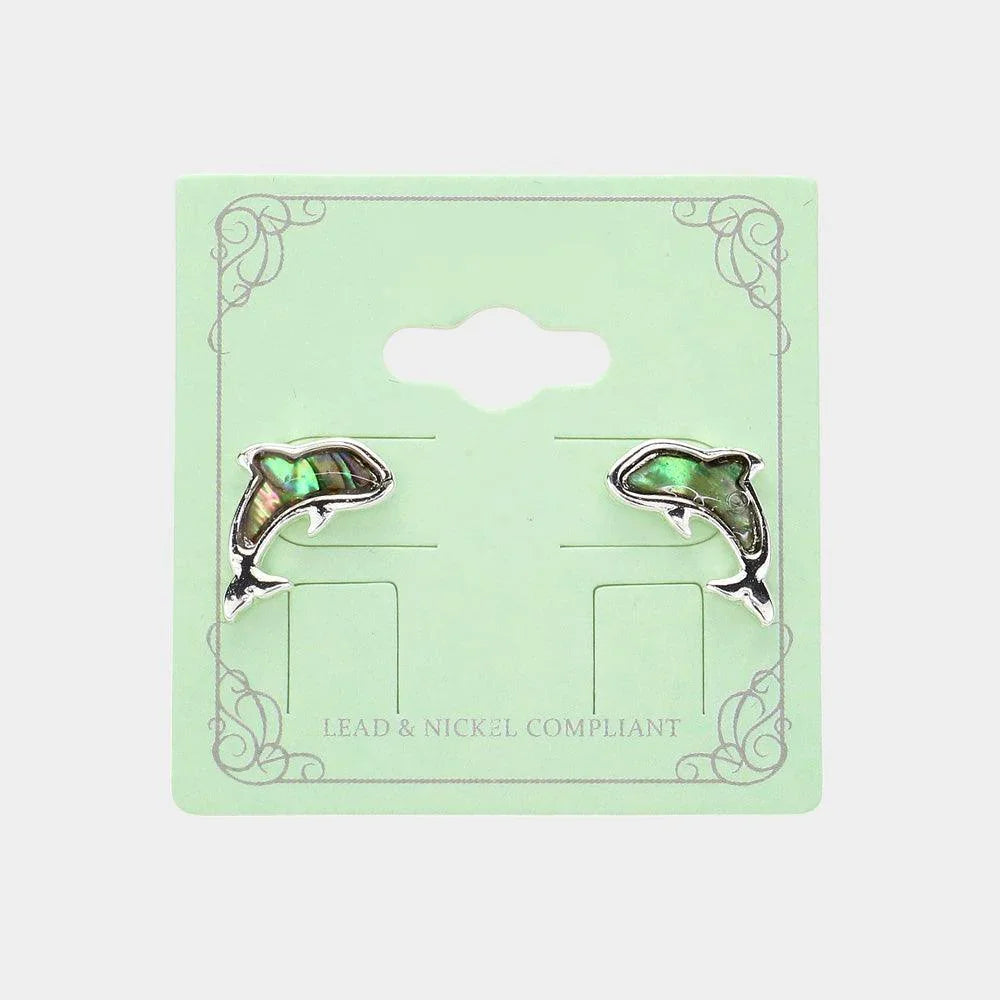 Silver Sea Glass Embossed Dolphin Stud Earrings - Jewelry Store by Erik Rayo