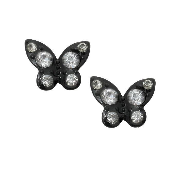 Black Crystal butterfly stud earrings