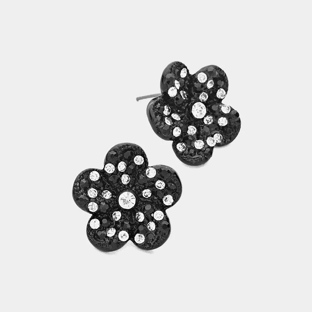 Clear Rhinestone Pave Flower Stud Earrings - Jewelry Store by Erik Rayo