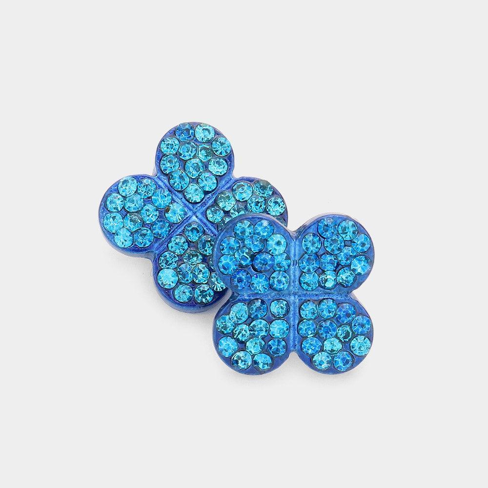 Blue Crystal Clover Stud Earrings - Jewelry Store by Erik Rayo