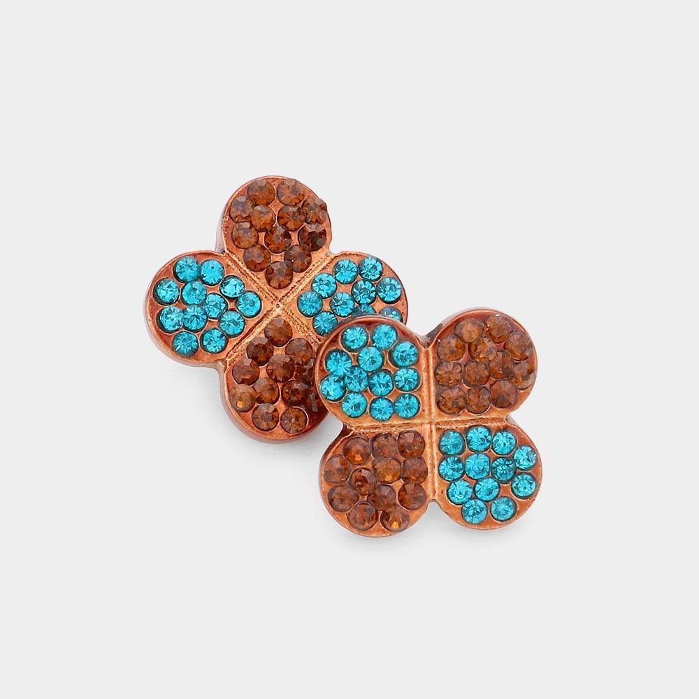Brown Crystal Clover Stud Earrings - Jewelry Store by Erik Rayo