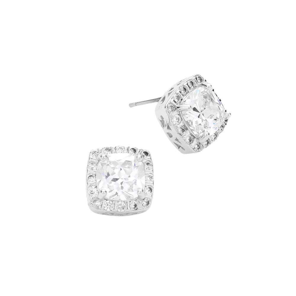 Silver CZ Stone Cluster Stud Earrings