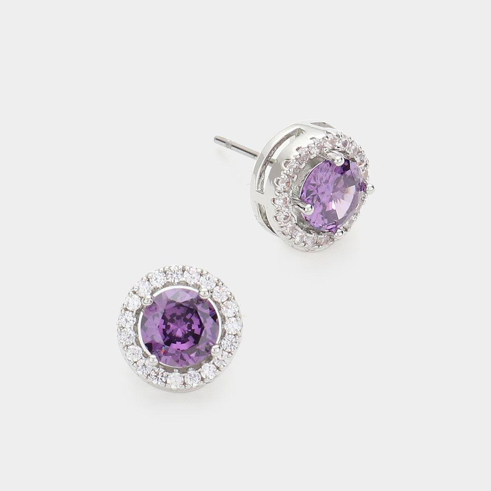 Amethyst 14K Gold Dipped CZ Stone Stud Earrings - Jewelry Store by Erik Rayo