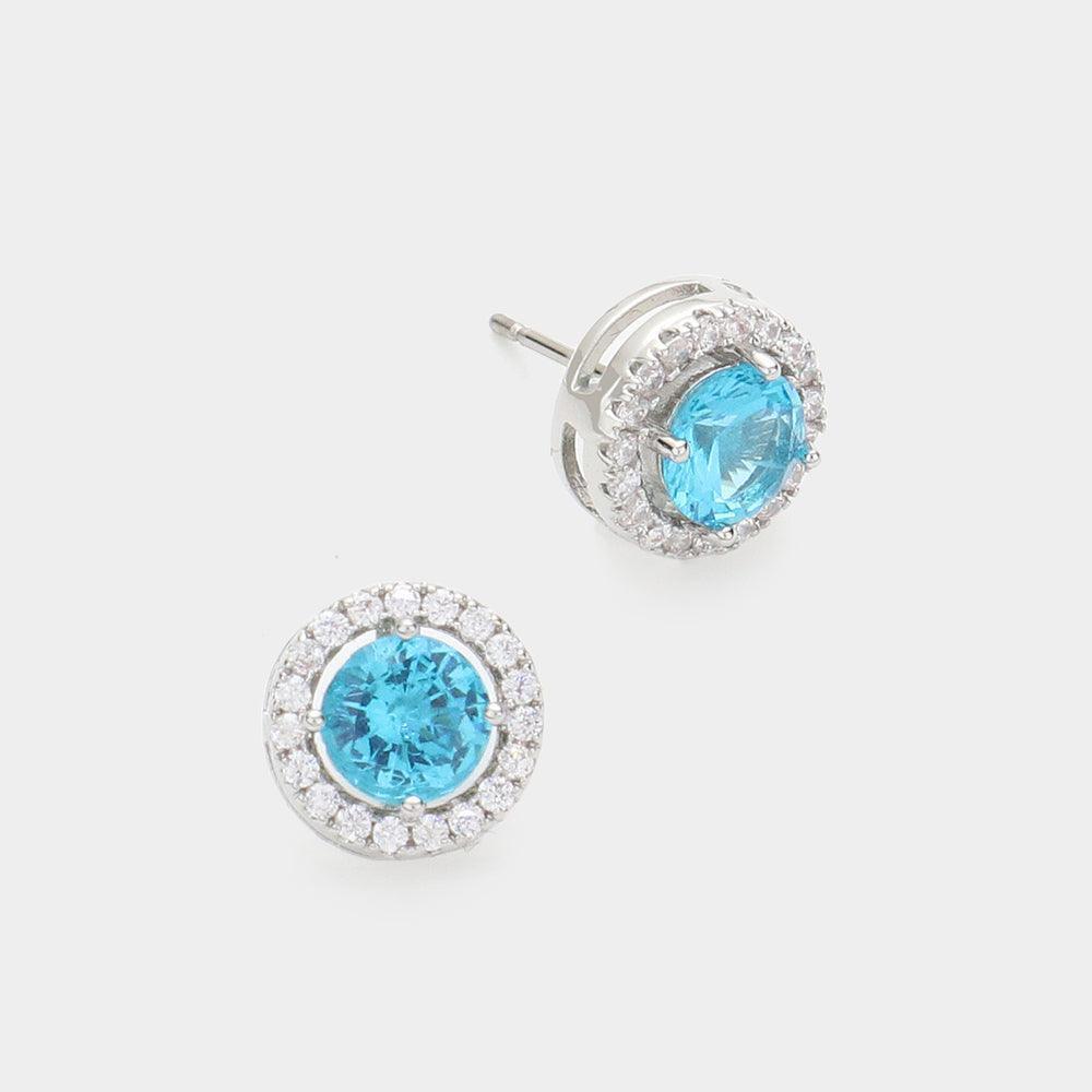 Blue 14K Gold Dipped CZ Stone Stud Earrings - Jewelry Store by Erik Rayo