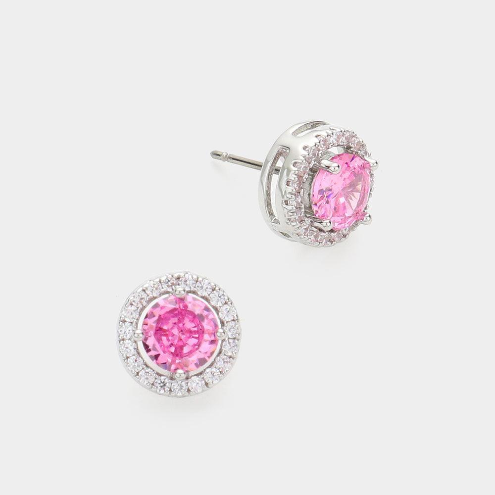 Pink 14K Gold Dipped CZ Stone Stud Earrings - Jewelry Store by Erik Rayo