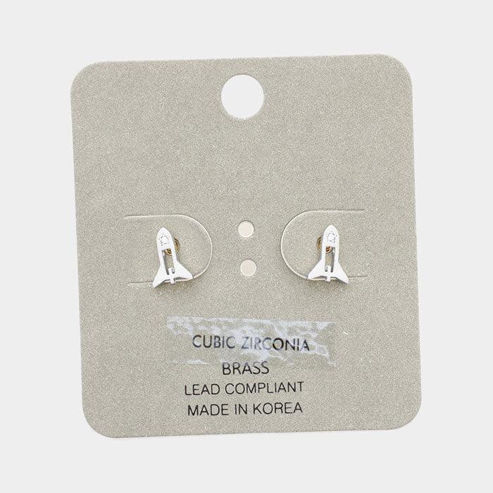 Clear Brass Metal CZ Rocket Stud Earrings - Jewelry Store by Erik Rayo