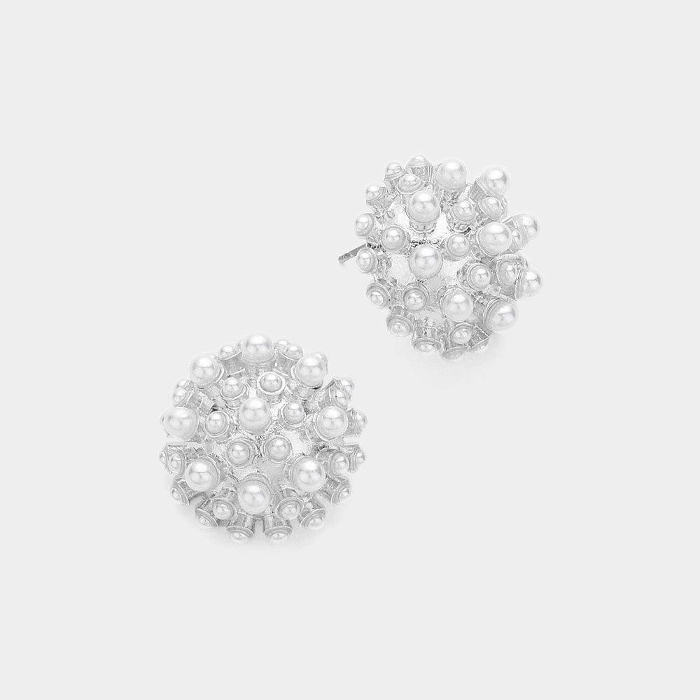 Cream Pearl Cluster Stud Earrings - Jewelry Store by Erik Rayo