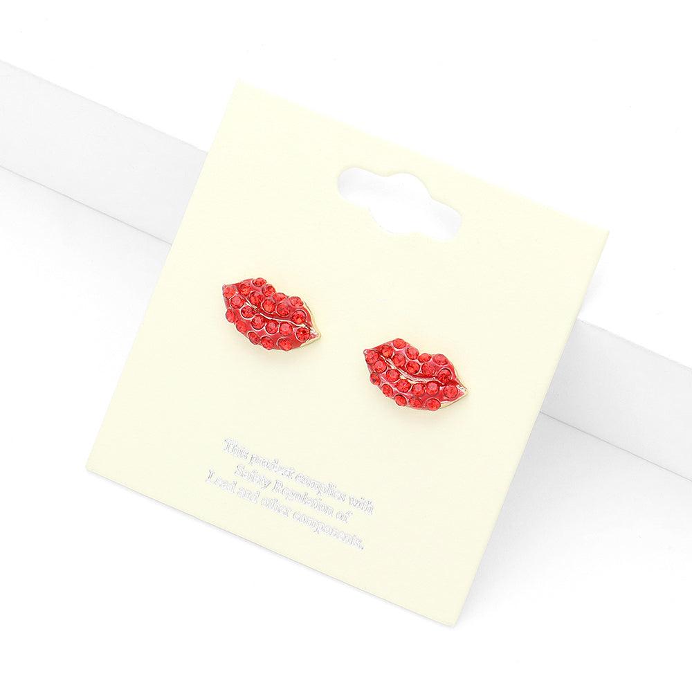 Stone Paved Lip Stud Earrings