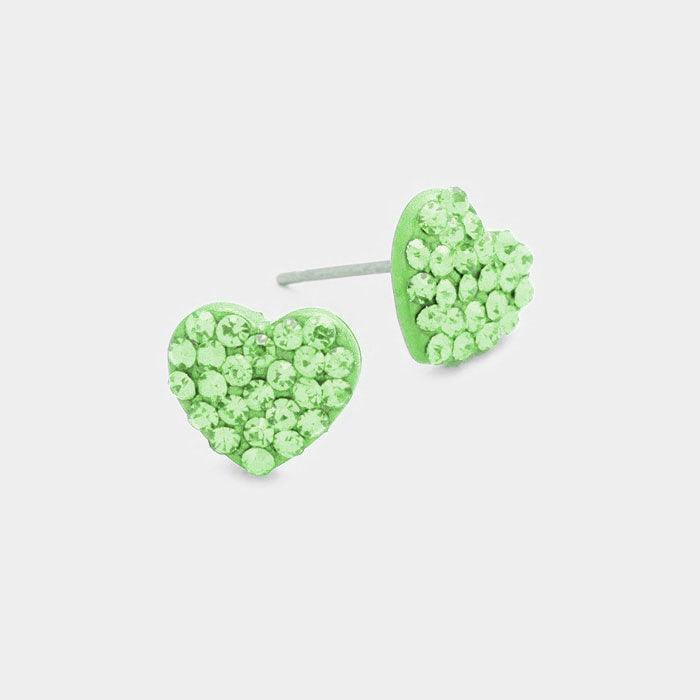 Crystal Rhinestone Pave Heart Stud Earrings - Jewelry Store by Erik Rayo