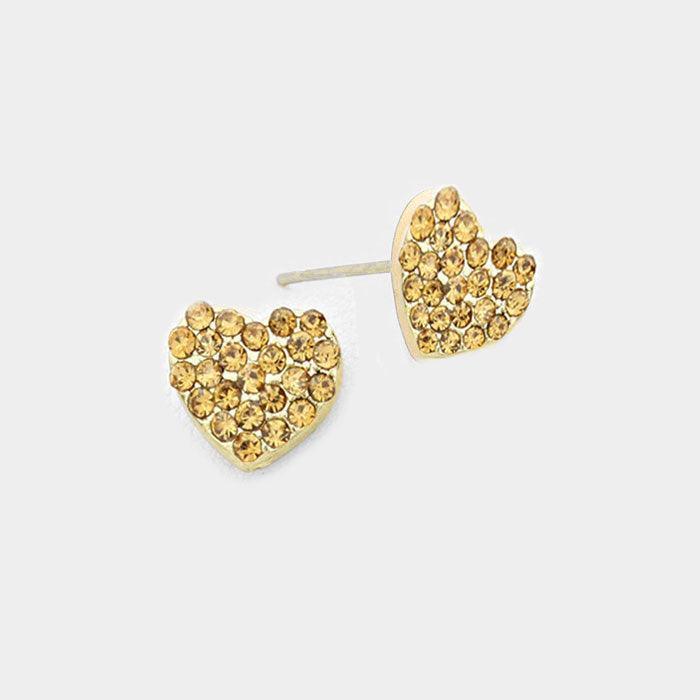 Crystal Rhinestone Pave Heart Stud Earrings - Jewelry Store by Erik Rayo