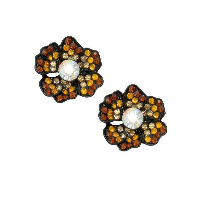 Black Crystal flower stud earrings - Jewelry Store by Erik Rayo