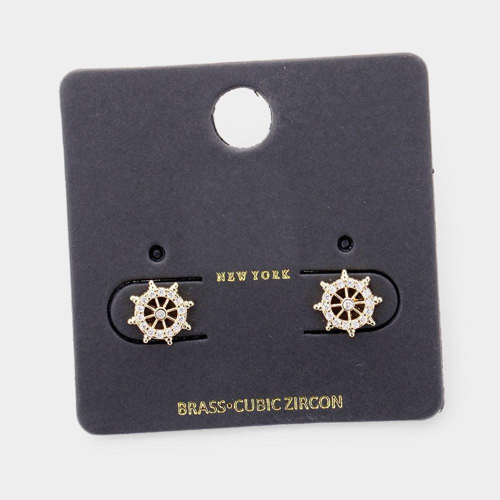 Gold CZ Brass Metal Ship Heel Stud Earrings - Jewelry Store by Erik Rayo