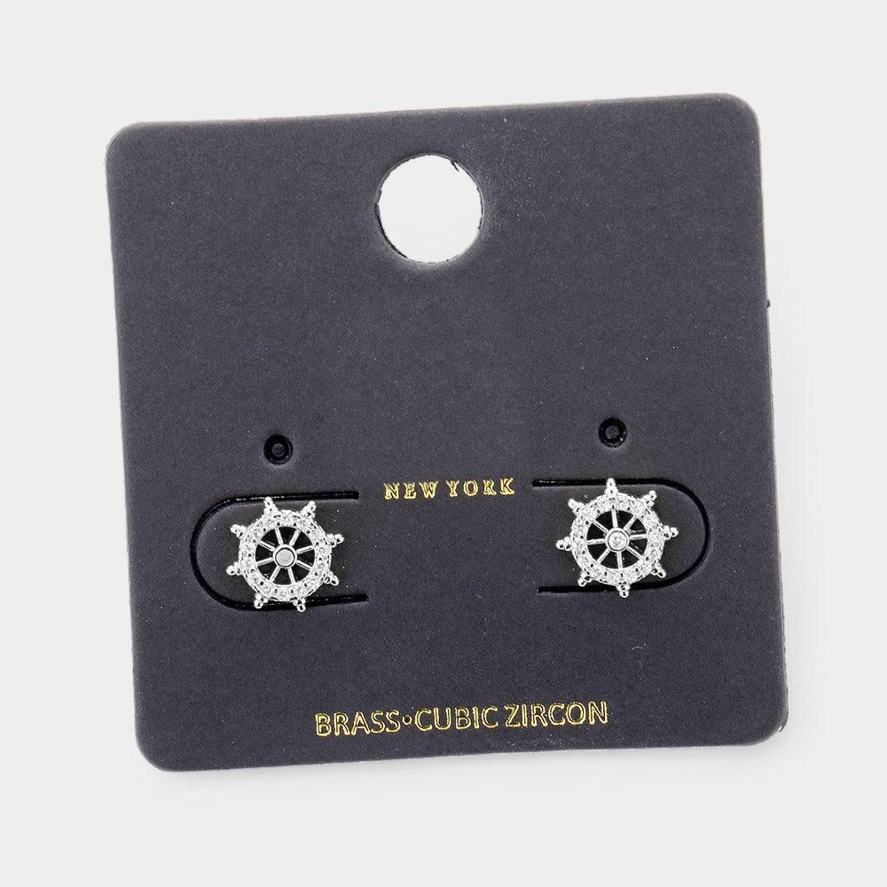CZ Brass Metal Ship Heel Stud Earrings - Jewelry Store by Erik Rayo