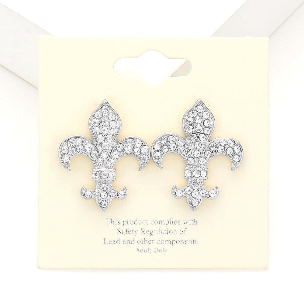 Stone Paved Fleur de Lis Stud Earrings