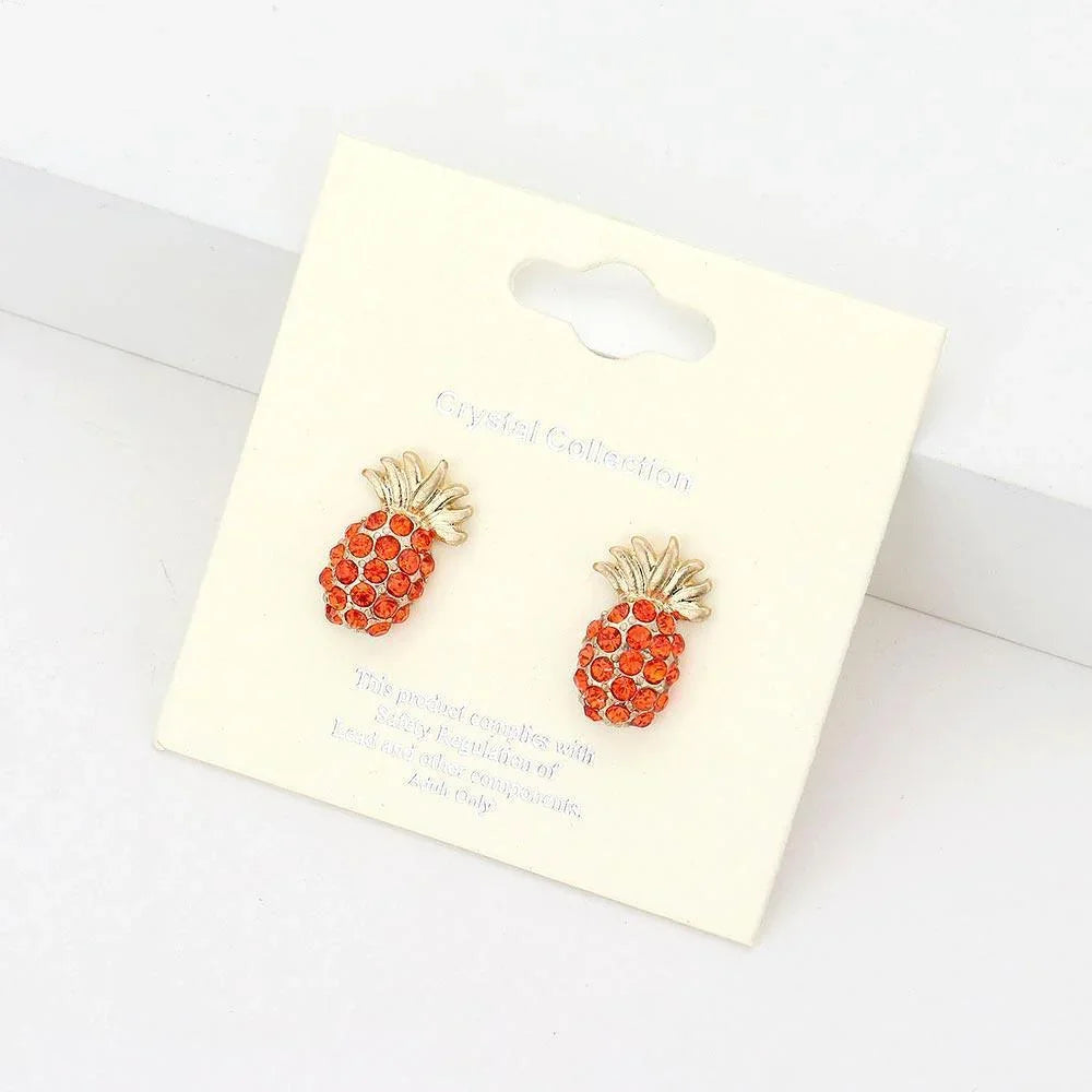 Orange Crystal Pave Pineapple Stud Earrings - Jewelry Store by Erik Rayo