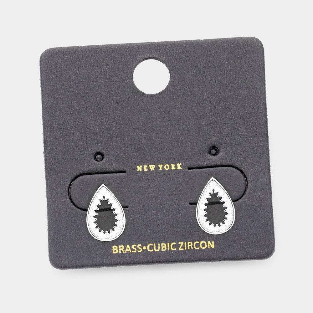 CZ Embellished Brass Metal Open Teardrop Stud Earrings - Jewelry Store by Erik Rayo