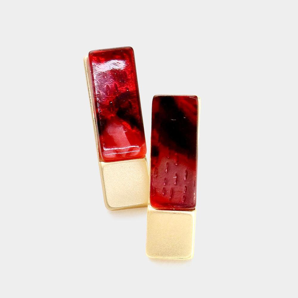 Red Celluloid Acetate Rectangle Stud Earrings - Jewelry Store by Erik Rayo